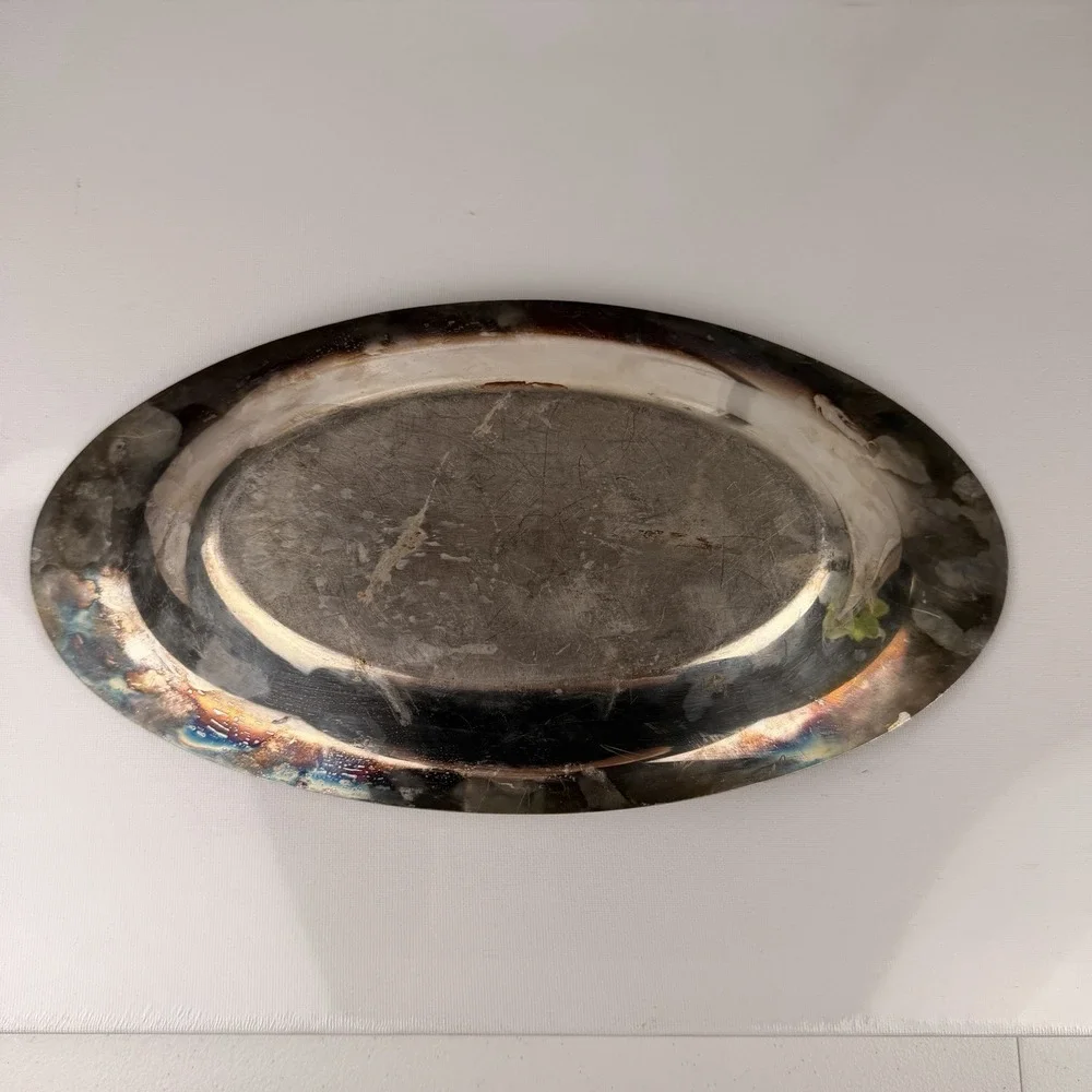 Vintage Silver Plated‎ Oval Serving Tray Rose Rim Victorian Style 13
